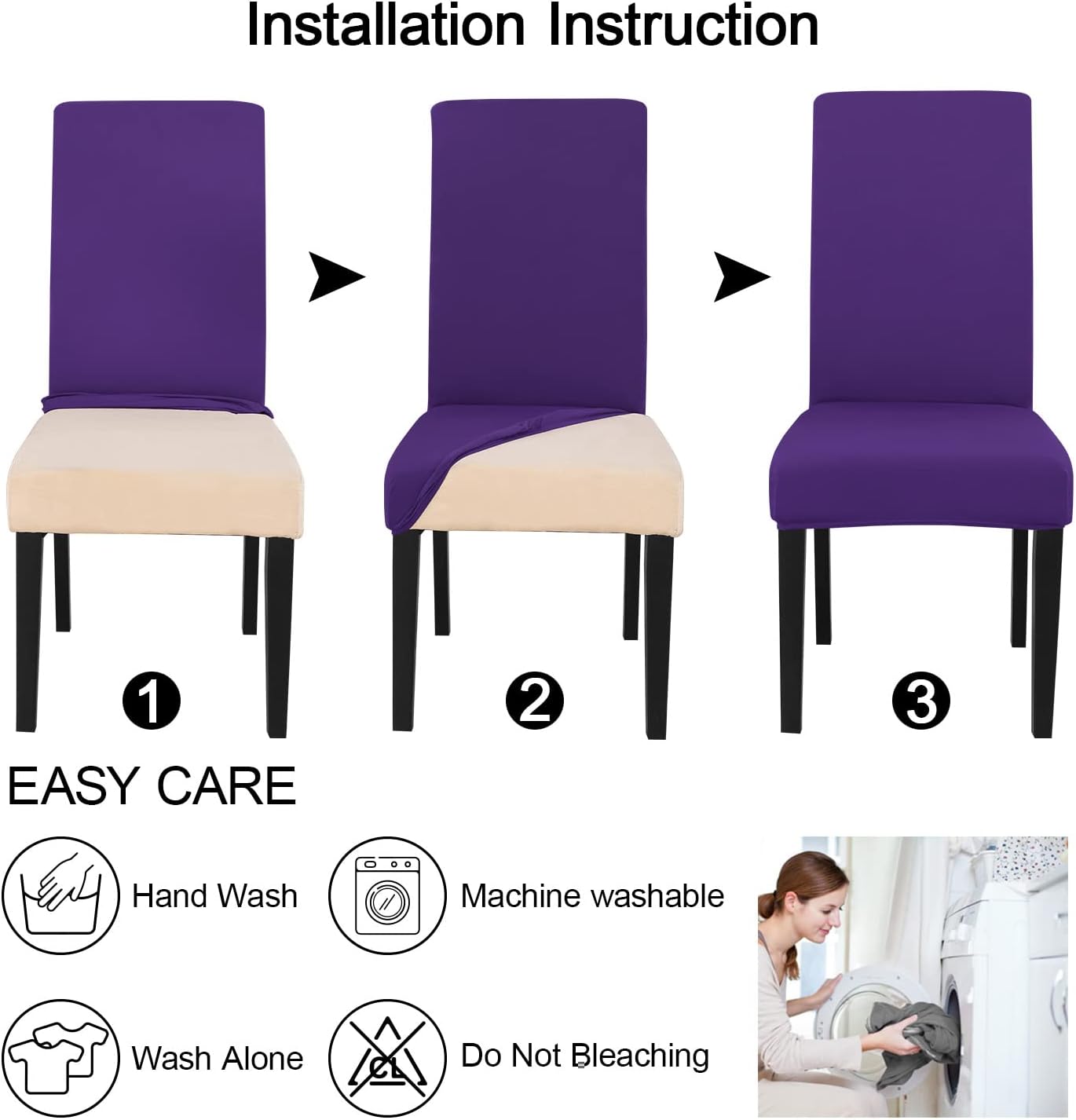 JQinHome Dining Chair Slipcover, High Stretch Removable Washable Chair Seat Protector Cover Set of 6,Chair Covers for Dining Room, Kitchen,Home Party,Wedding Ceremony(Purple, 6PC)
