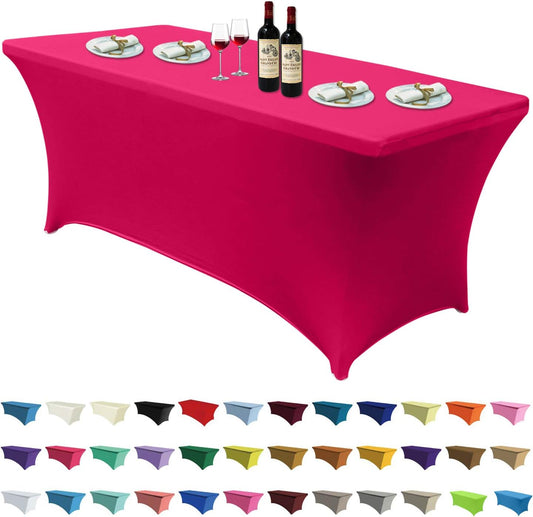 ABCCANOPY 6 FT Spandex Table Cover Stretch Fitted Wrinkle Resistant Tablecloth Reuse for Rectangular Folding Table Patry Event Wedding Banquet Protector Magenta