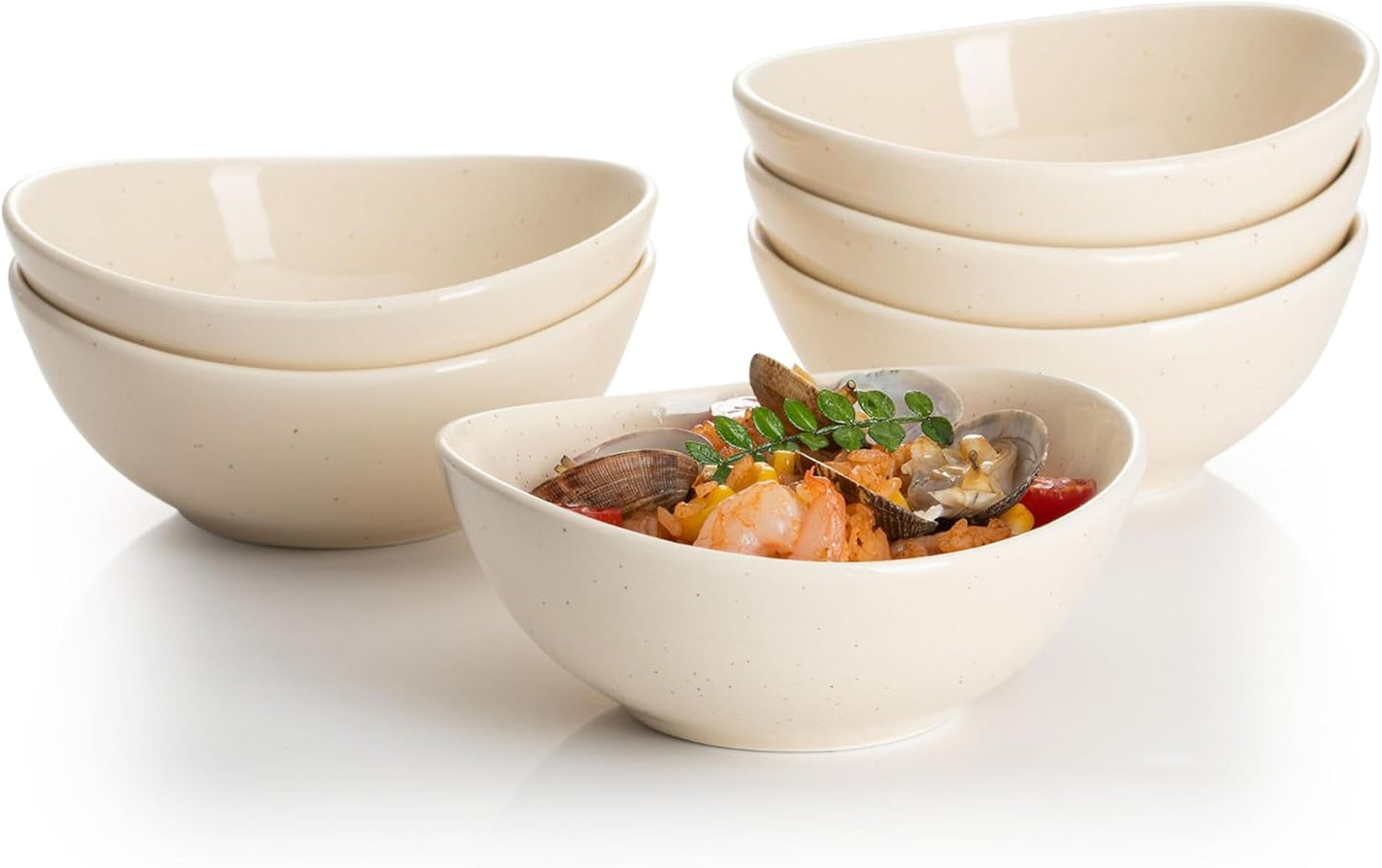 Sweese Porcelain Bowls 6-Pack - 5 Inch, 10 oz for Dessert, Soup, Rice, Microwave, Dishwasher Safe - Beige