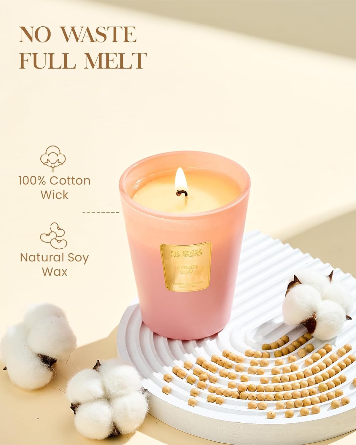 M&SENSE Garden Rose Scented Natural Soy Wax Candle, 14.1oz 60 Hours Long Lasting Slow Burning Candles for Home Decor, Aromatherapy Candle for Stress Relief