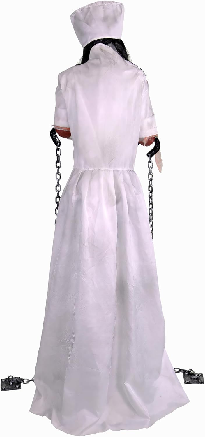 Haunted Hill Farm Life-Size Animatronic Convulsing Nurse by Tekky Halloween Decoration with Motion-Activated Sounds