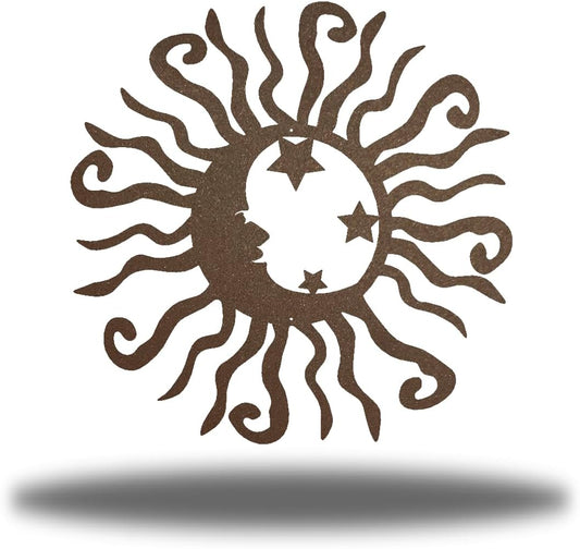 Riverside Designs Wacky Solar Moon Metal Wall Art Steel Outdoor Decor | Heavy-Duty and Waterproof | Made in USA (Rust, 12L x 12W)