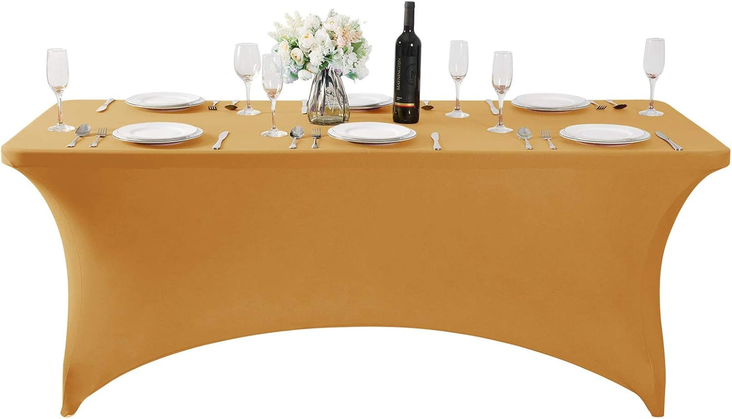 Spandex Table Cover for 6Ft or 4fT or 8ft Table Universal Fitted Stretch Tablecloth for Party, Banquet, Wedding and Events-Gold