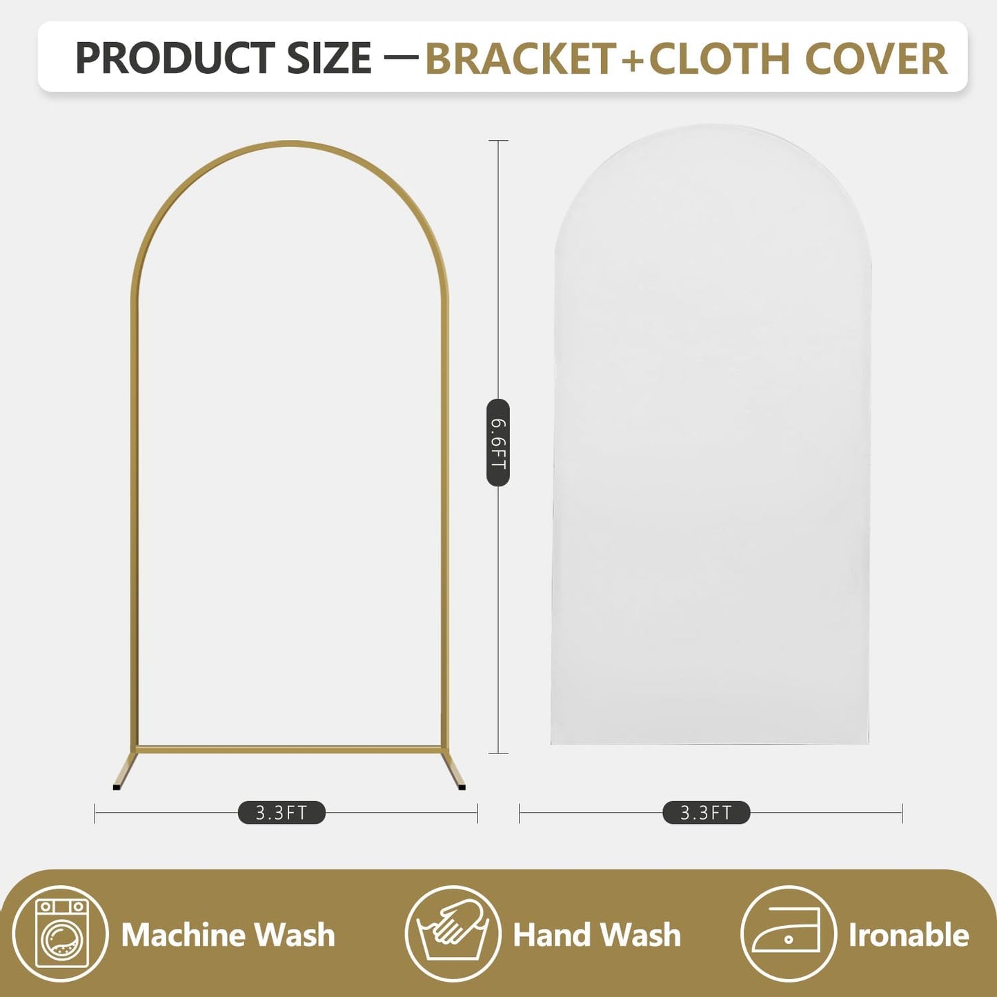 Arch Backdrop Stand and Cover Set, Metal Balloon Arch Backdrop 6.6ft, Gold Arched Stand Frame for Wedding, Parties,Birthday, Backdrop Decorations (White,6.6ft)