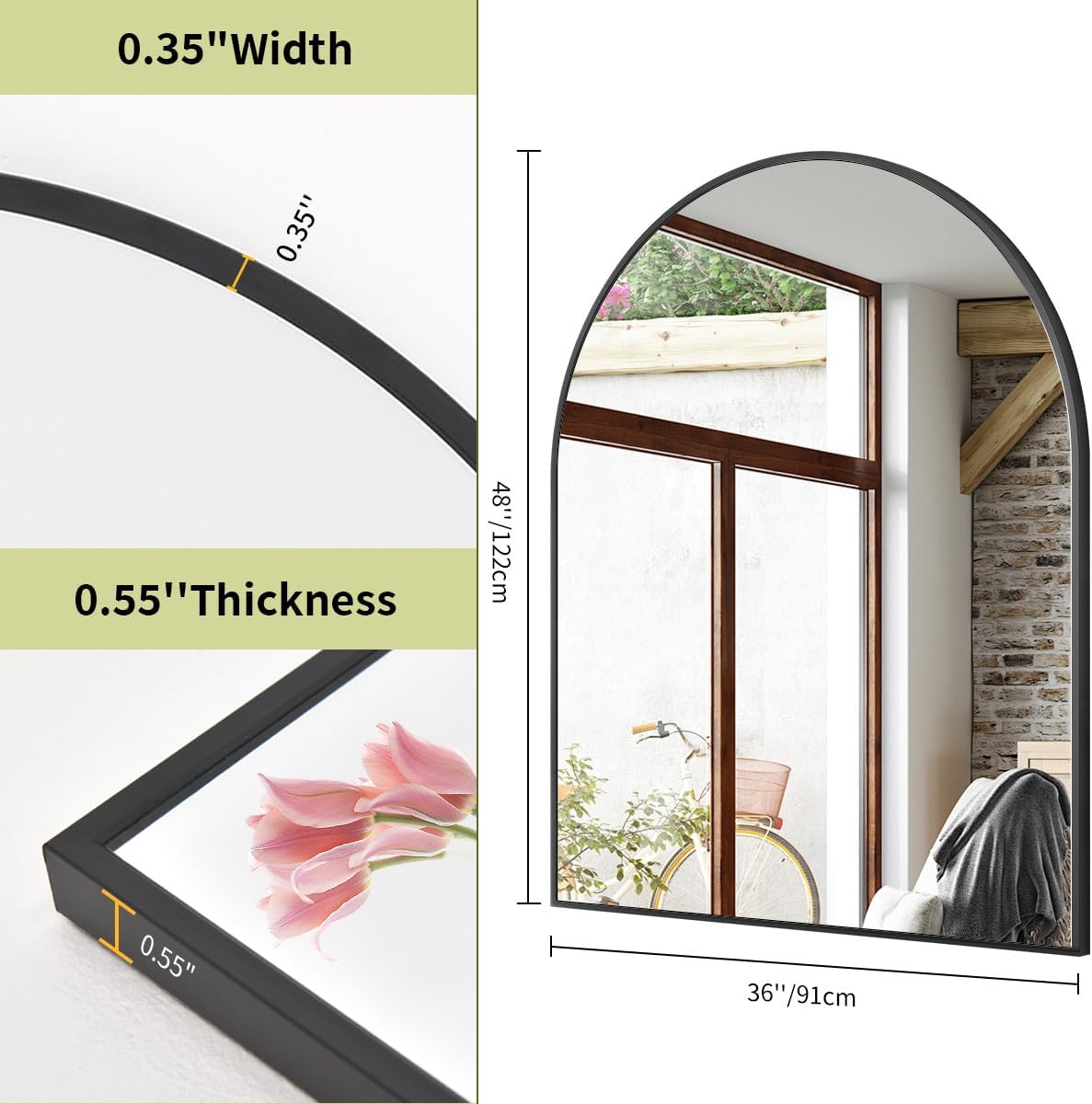 BEAUTYPEAK 36"x48" Arch Bathroom Mirror, Wall Mounted Vanity Metal Frame Mirror for Bedroom, Entryway, Living Room, Black