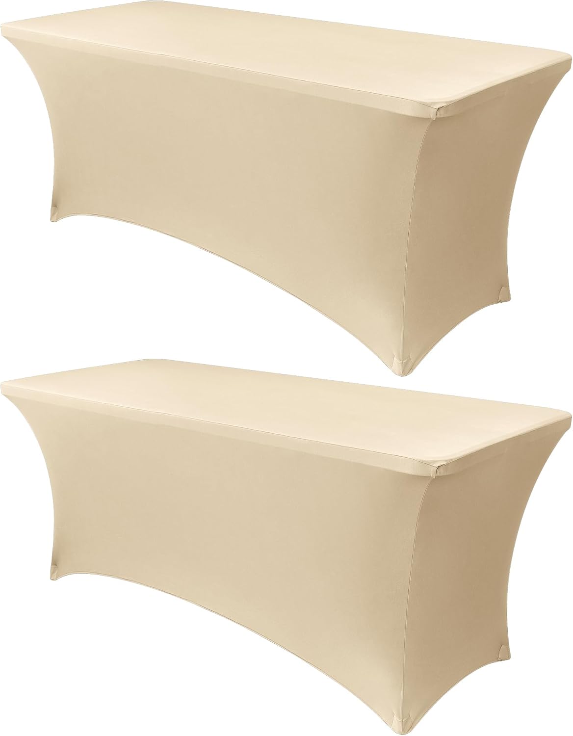 Obstal 4Ft Stretch Spandex Table Cover for Standard Folding Tables - 2 Pack Universal Rectangular Fitted Tablecloth for Party, Banquet, Events, Trade Show (Champagne, 48L x 24W x 30H Inches)