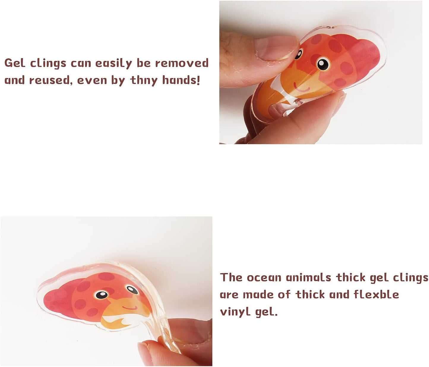 Tevxj Sea Animals 40pcs Thick Gel Clings, Multicolor Vinyl Decals for Kids, Reusable Window Stickers, Ocean Themed Party Supplies for Home, Car, Classroom, Nursery Decorations