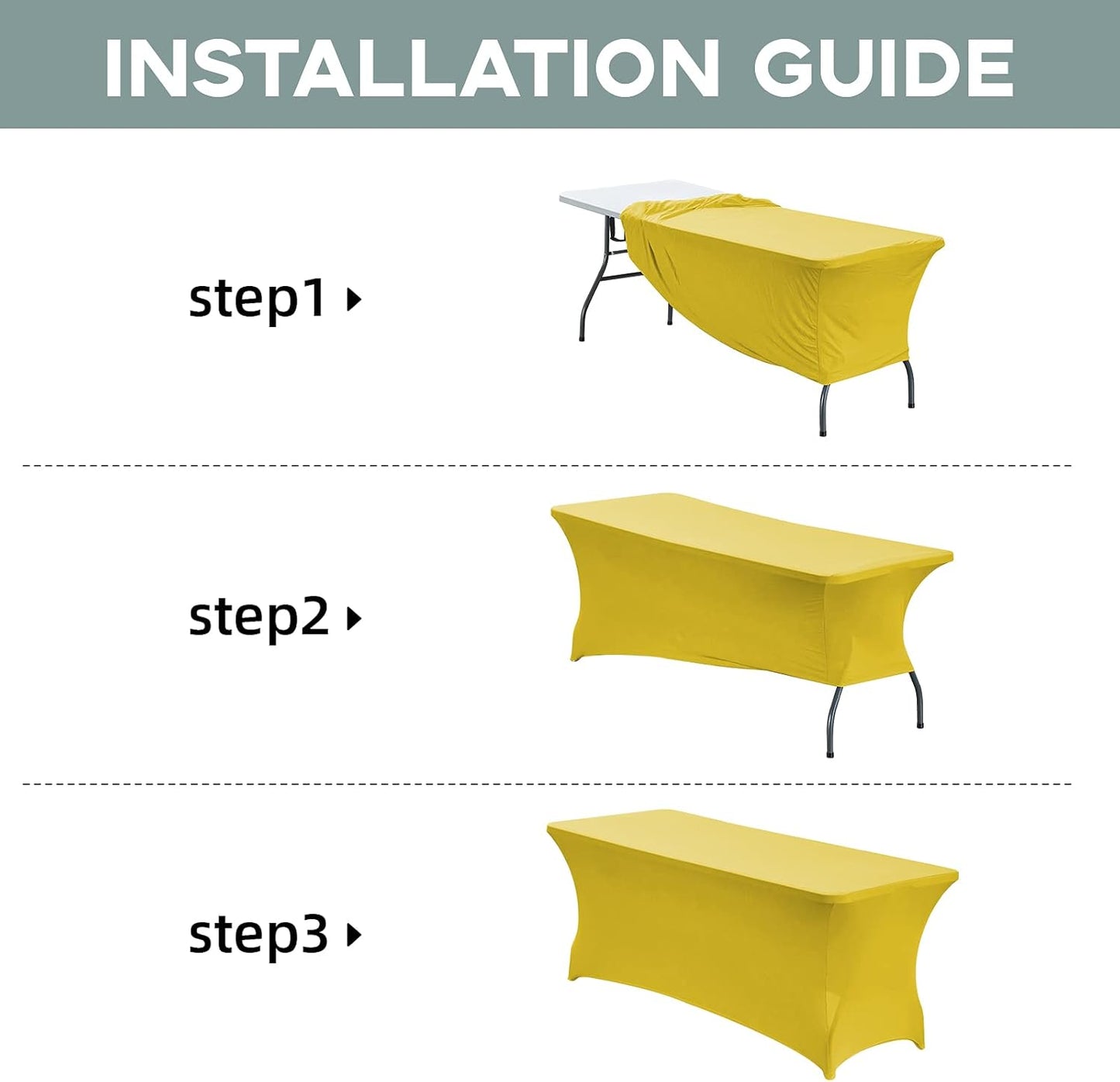 CWK 6FT Waterproof Stretch Spandex Table Cover for Rectangular Tables - Elastic Fitted Tablecloth for Folding Tables,Wrinkle Resistant Table Cloth for Parties, Weddings, Banquets & Events (Yellow)
