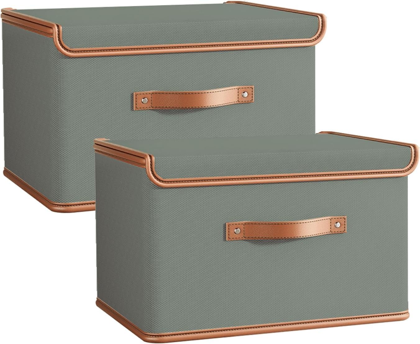 Tuza 2 Pack Storage Bins with Lids, Collapsible Closet Organizer Container, Fabric Organizer Box with Handles, Decorative Storage Boxes with Lids for Organizing Clothes, Blanket, Grey, Extra Large