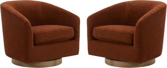 CHITA Swivel Accent Chair, FSC Certified Upholstered Velvet Barrel Chair for Living Room Set of 2, Fully Assembled, Burnt Orange