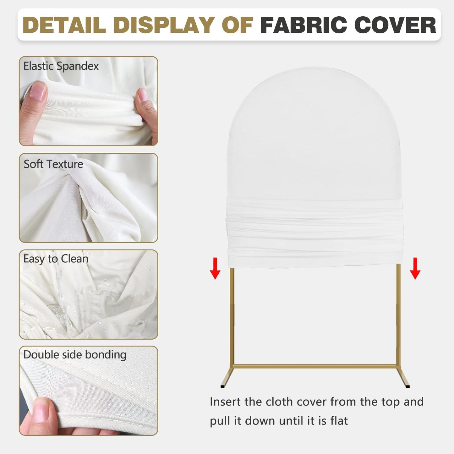 Arch Backdrop Stand and Cover Set, 2 Metal Balloon Arch Backdrop 7.2ft 6ft, Gold Arched Stand Frame for Wedding, Parties,Birthday, Backdrop Decorations (White,7.2ft+6ft)