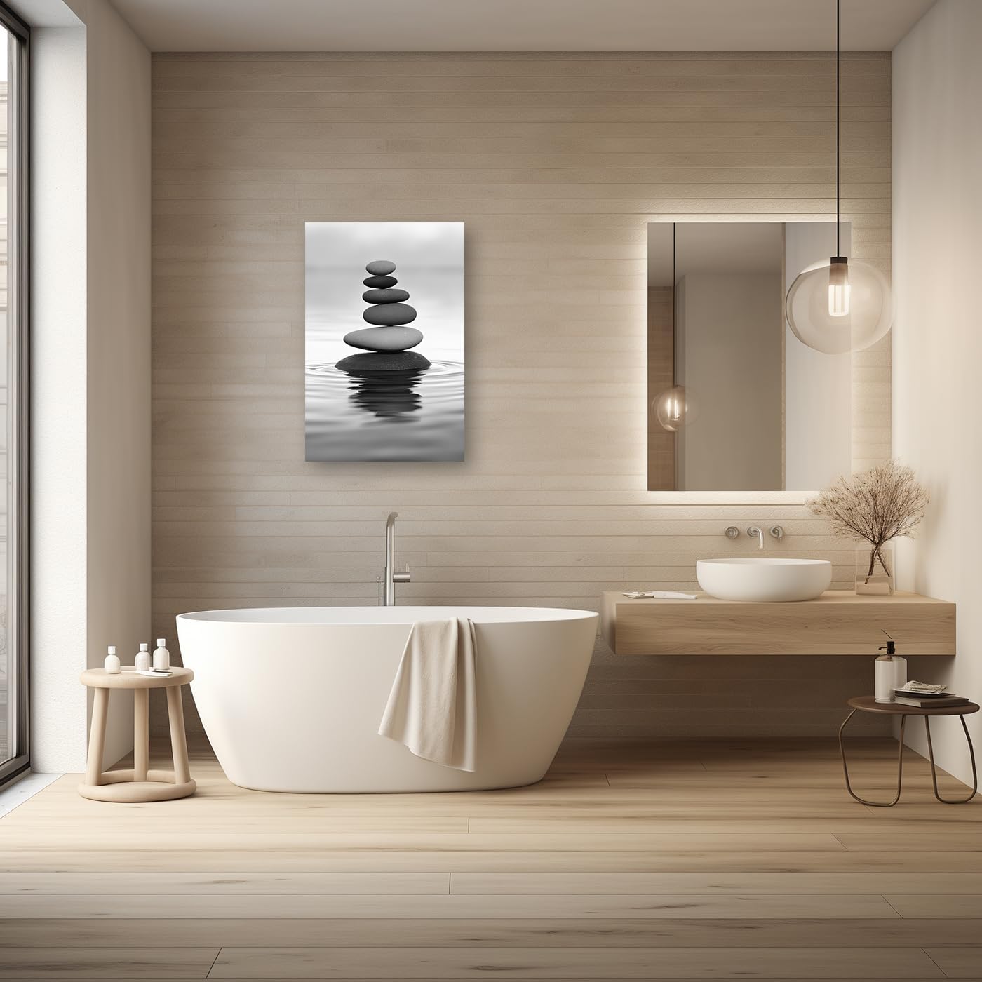 DOARTDO Zen Picture Wall Decor Black and White Zen Stone Canvas Wall Art Spa Stone Picture Print Bathroom Yoga Room Decor Frame (12.00" x 18.00", Zen Stone - 2)