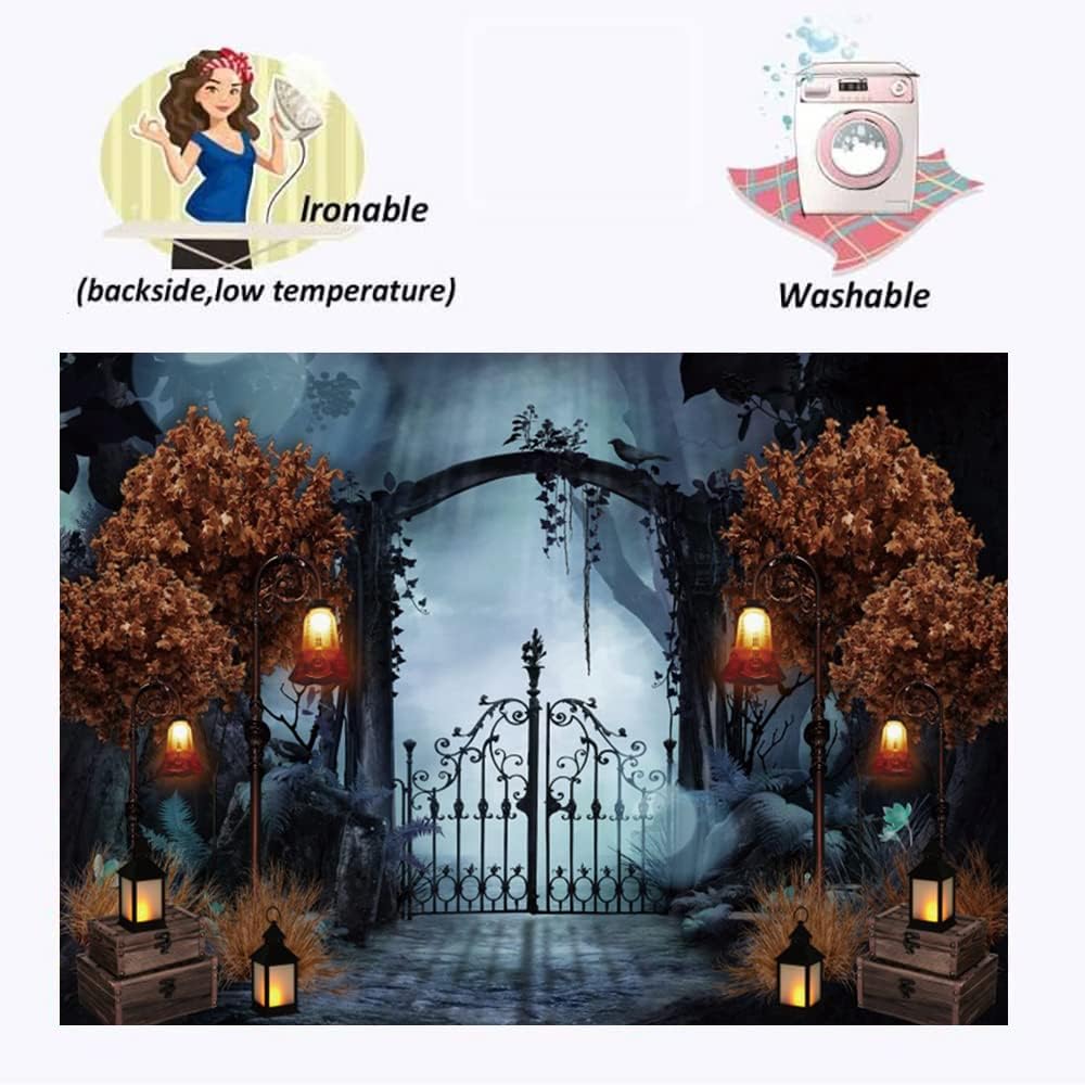Durable Fabric Halloween Backdrop 10x8ft Horror Cemetery Iron Gate Scary Halloween Photo Background for Photography Halloween Party Decorations Wall Decor Photo Studio Decoration Supplies