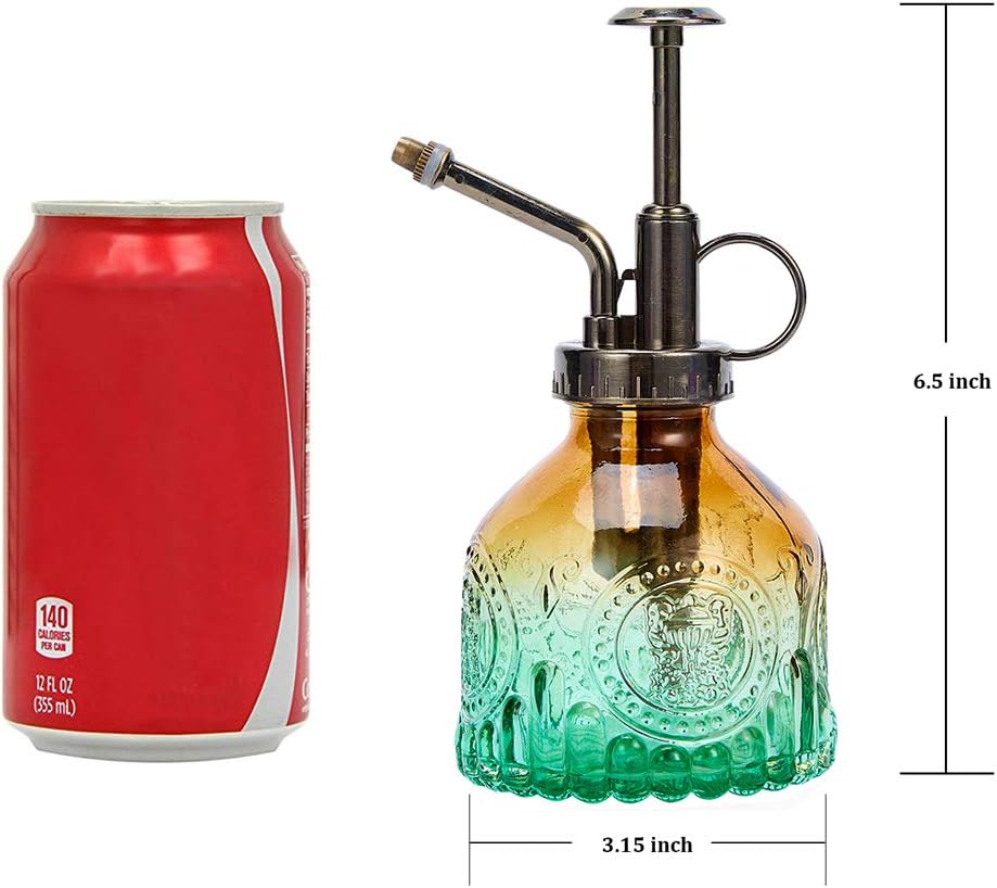 Glass Vintage Plant Spritzer Spray Bottle, Succulent Watering Bottle with Top Pump, Small Plant Sprayer Mister Watering Can for Indoor Outdoor House Plant - Green Brown Gradient