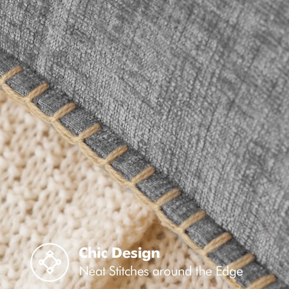 MIULEE Pack of 2 Couch Throw Pillow Covers 24x24 Inch Dark Gray Farmhouse Decorative Pillow Covers with Stitched Edge Soft Chenille Solid Dyed Spring Pillow Covers for Sofa Bed Living Room