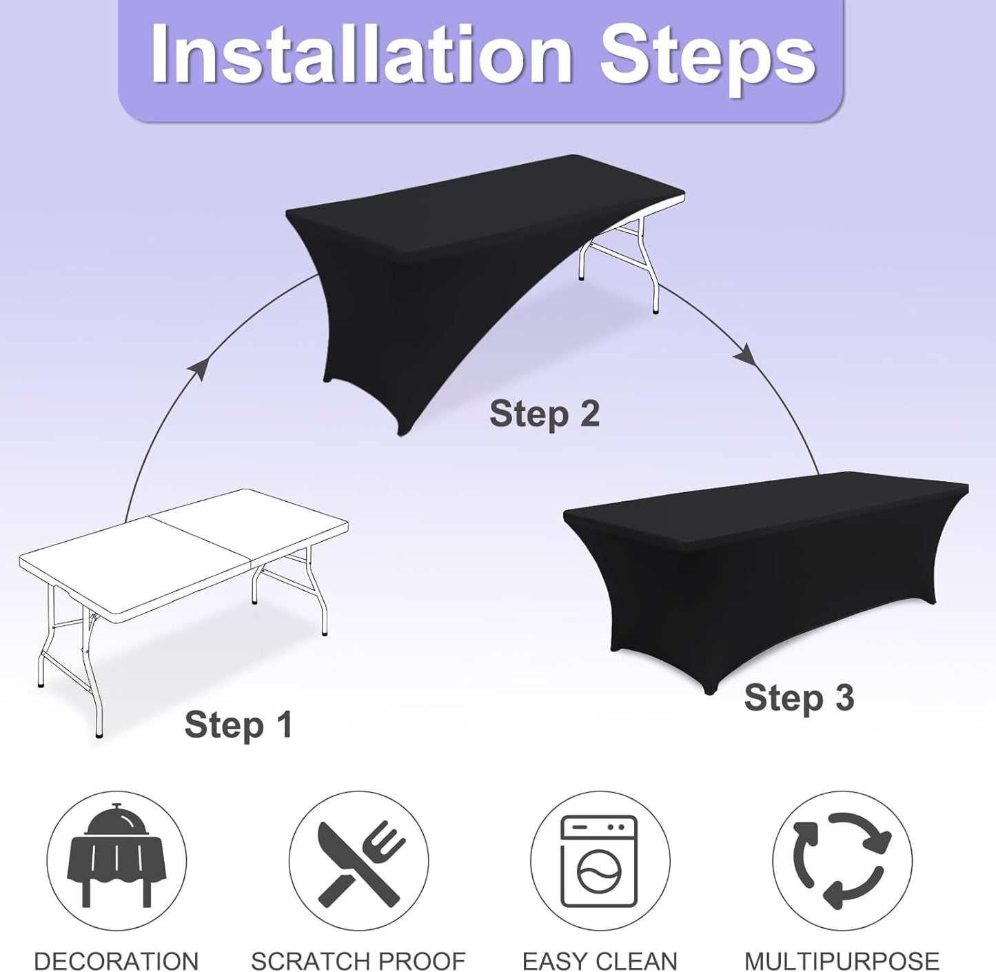 ABCCANOPY 6 FT Black Spandex Table Cover Stretch Fitted Wrinkle Resistant Tablecloth Reuse for Rectangular Folding Table Patry Event Wedding Banquet Protector