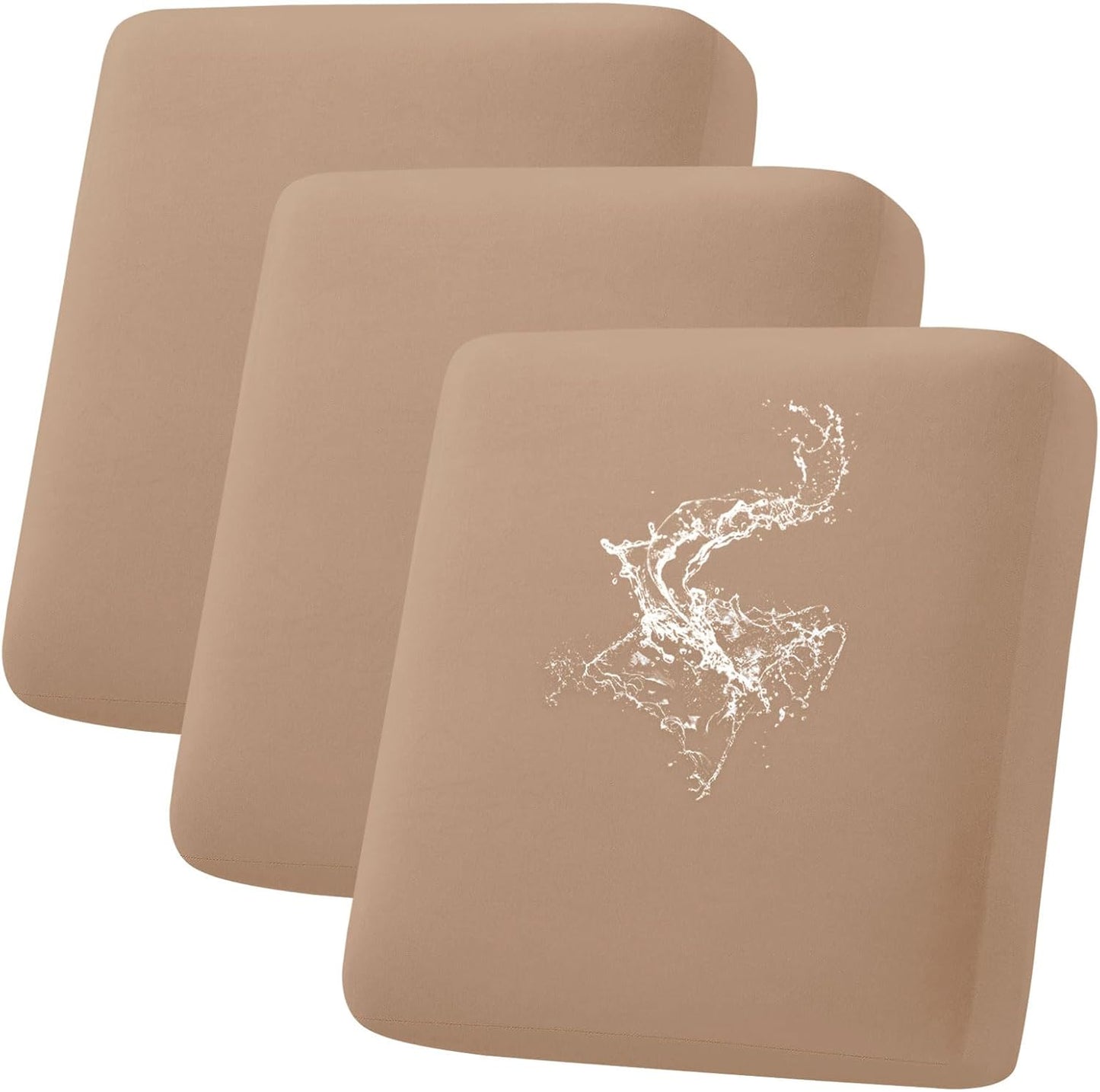 hyha Waterproof Couch Cushion Covers, Stretch Sofa Couch Seat Slipcover for Dog Washable, Non-Slip Waterproof Outdoor Cushion Covers for Patio Furniture Replacement (3 Pieces, Camel)