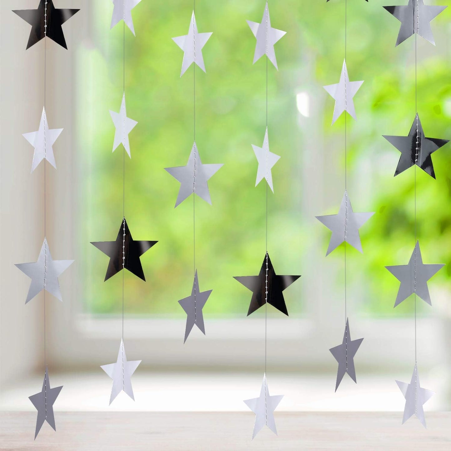 Patelai Glitter Star Garland Banner Decor 130 Feet Star Hanging Bunting Banner Twinkle Backdrop for Homecoming Classroom Wedding Birthday Halloween Christmas Party Supplies(Silver)