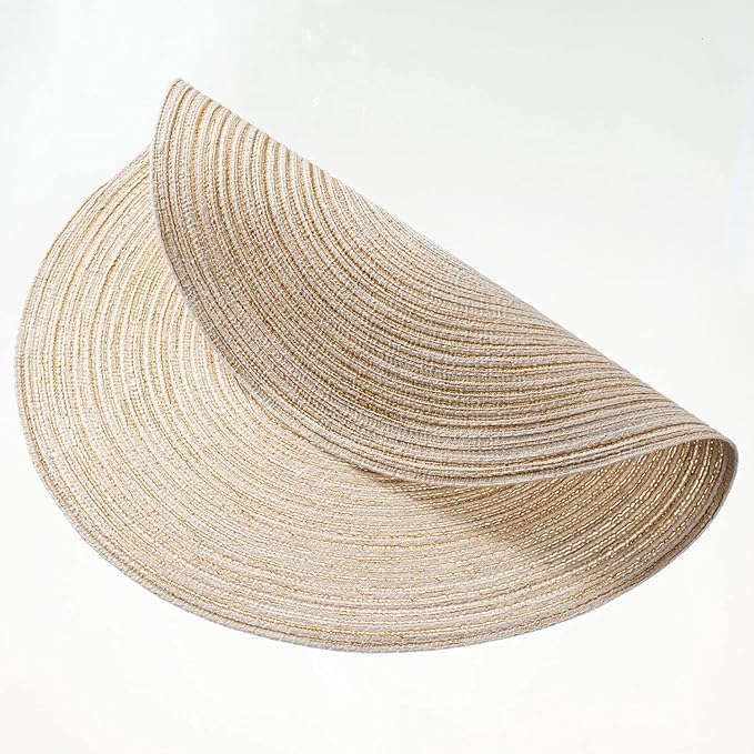 AHHFSMEI Round Braided Placemats Set of 8 Round Table Mats for Dining Tables Natural Woven Heat Resistant Place mats 15 Inch(Beige,8)