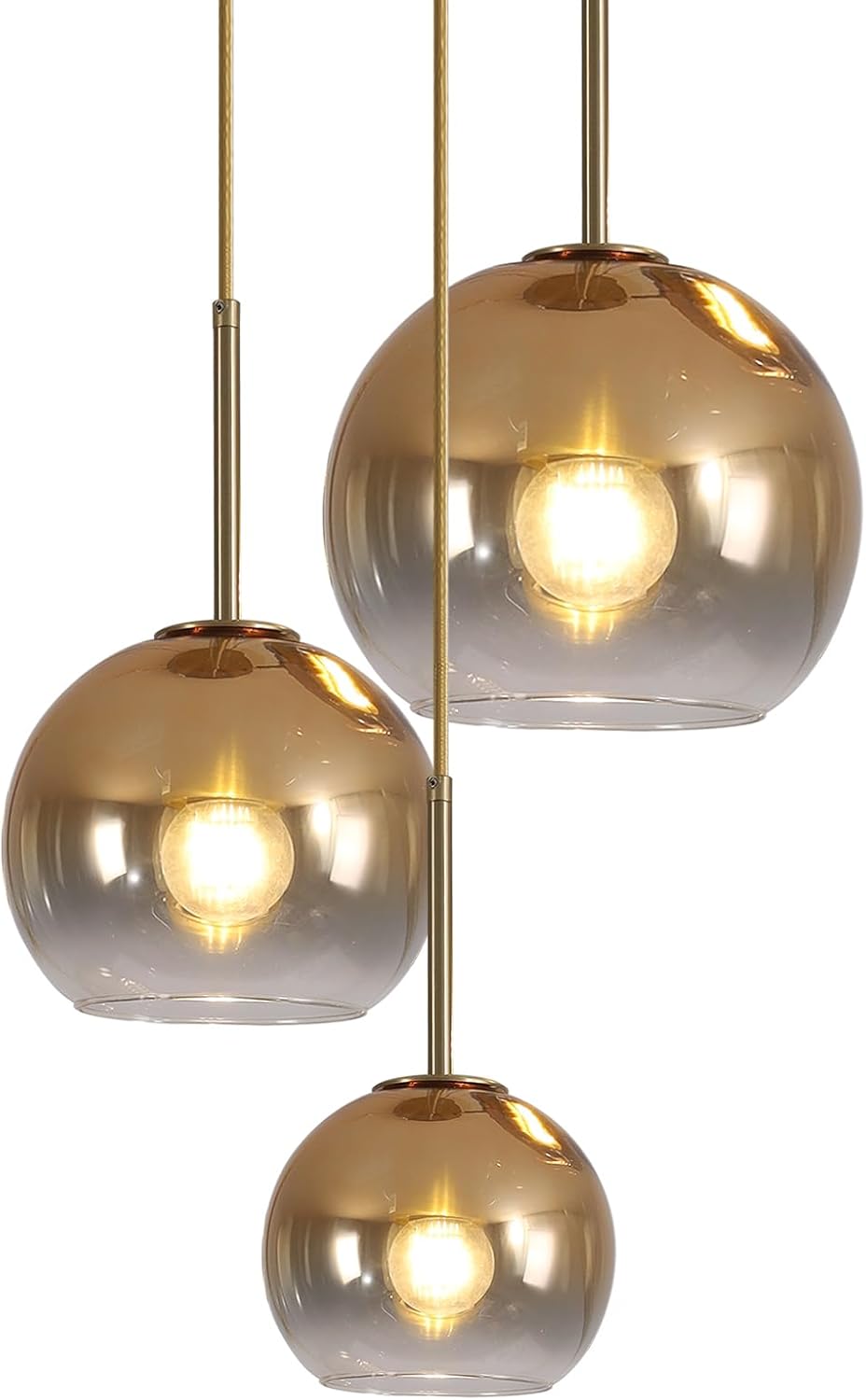 KCO Lighting Gold Cluster Pendant 3-Light Large Glass Pendant Lights Kitchen Island Bubble Globe Chandelier Mid Century Modern Hanging Light