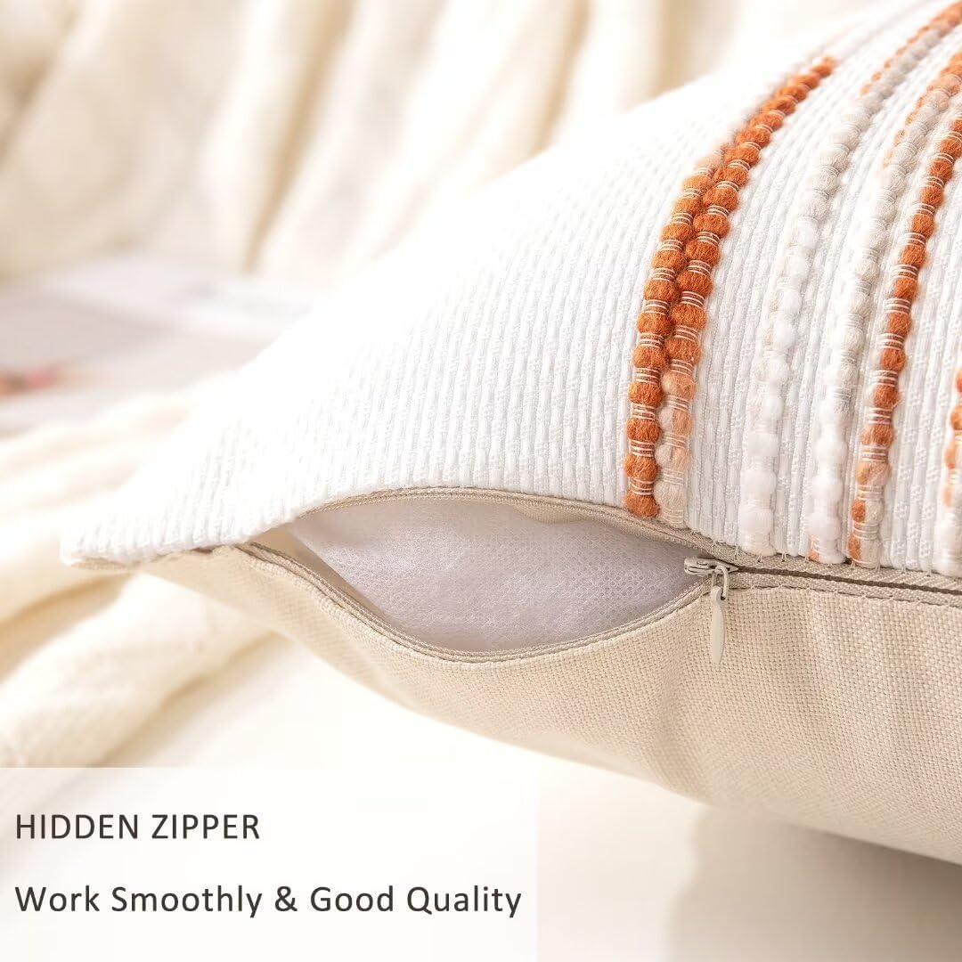 Boho Throw Pillow Covers 18x18 Set of 2 Christmas Decorative Cushion Case Striped Square Pillows Cover Chenille Pillow Cases Accent Neutral Pillowcase for Sofa Couch Bed,White Wine-red