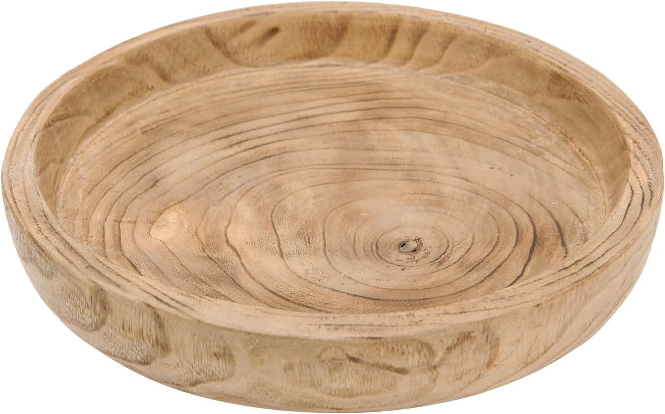 NIKKY HOME 12" Hand Carved Dough Bowls, Paulownia Wood Round Serving Bowl Decorative Wooden Tray, Natural