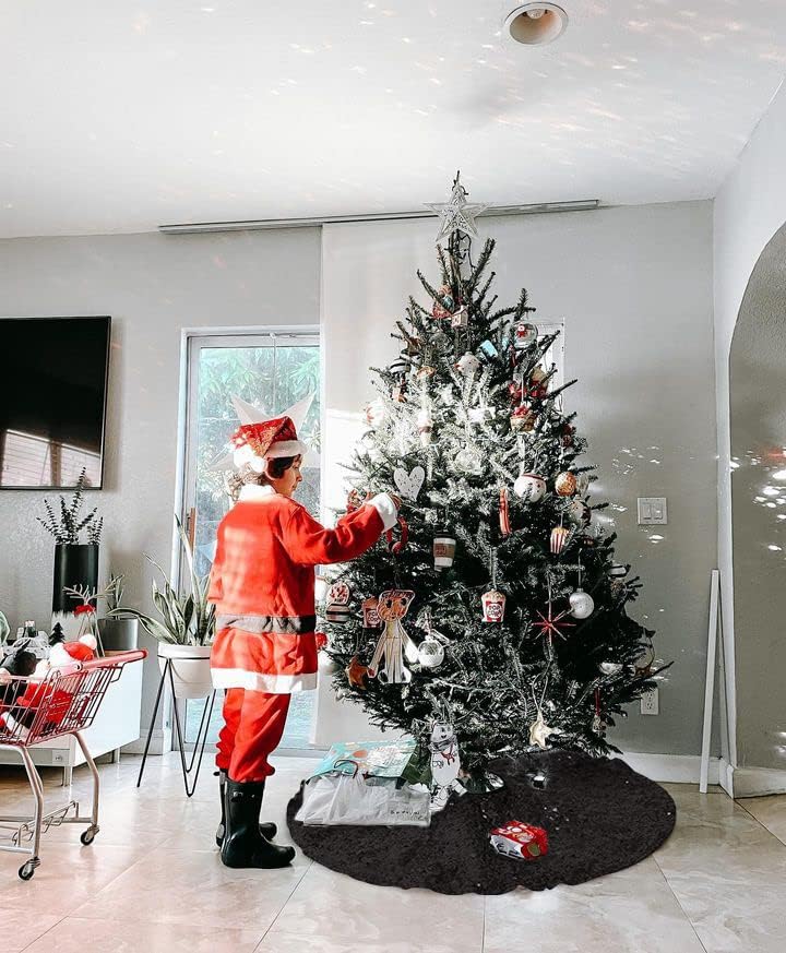 Glitter Black Tree Skirt 36 Inches Small Tree Skirt Sequin Fabric Xmas Tabletop Tree Christmas Halloween Party Ornaments