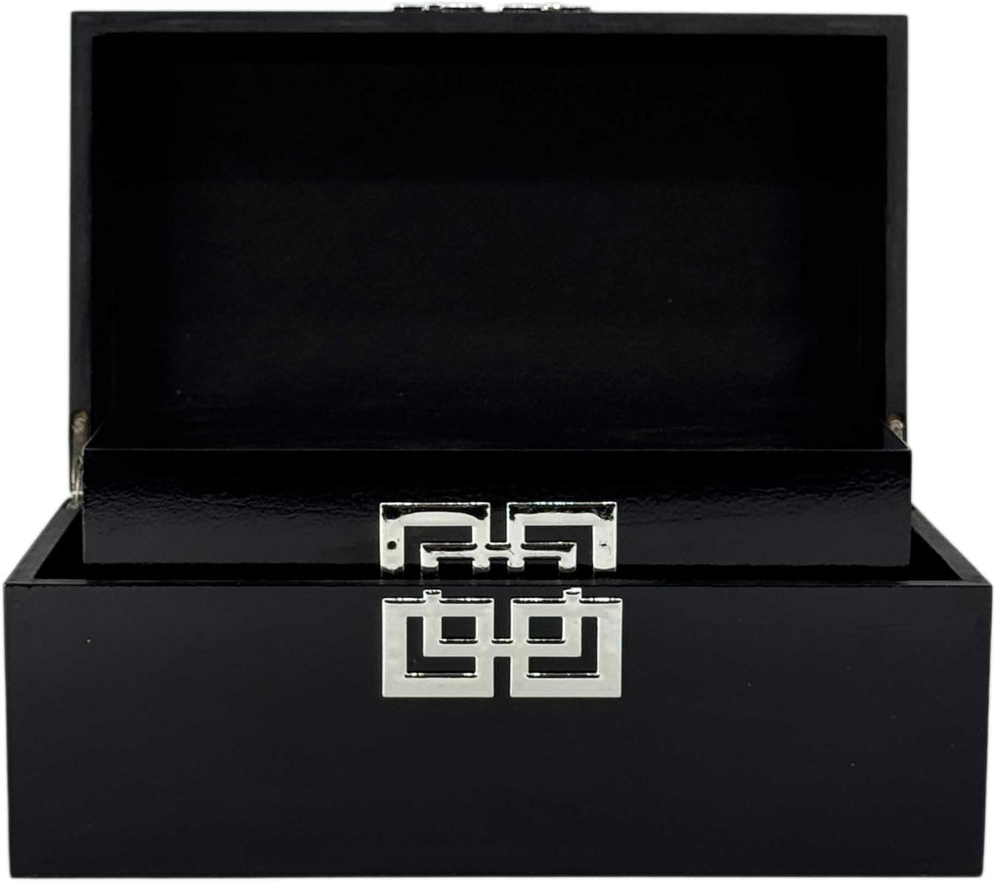 Galt International Storage Box Set Decorative Storage Box w/Hinged Lid Classic Design Wood Decor Boxes with Geometric Clasp Storage for Bedroom & Home - Set of 2 (Black & Silver)