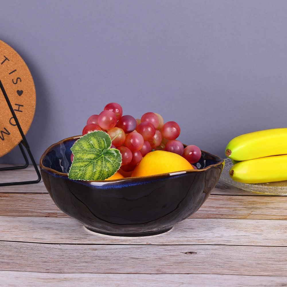 Blue Ceramic Decorative Pottery Key Bowl, Candy Dish, Salad Bowl, Small Jewelry Trinket Dish for Bedroom, Centerpiece, Bedside Table, Living Room Decor (8 inch)