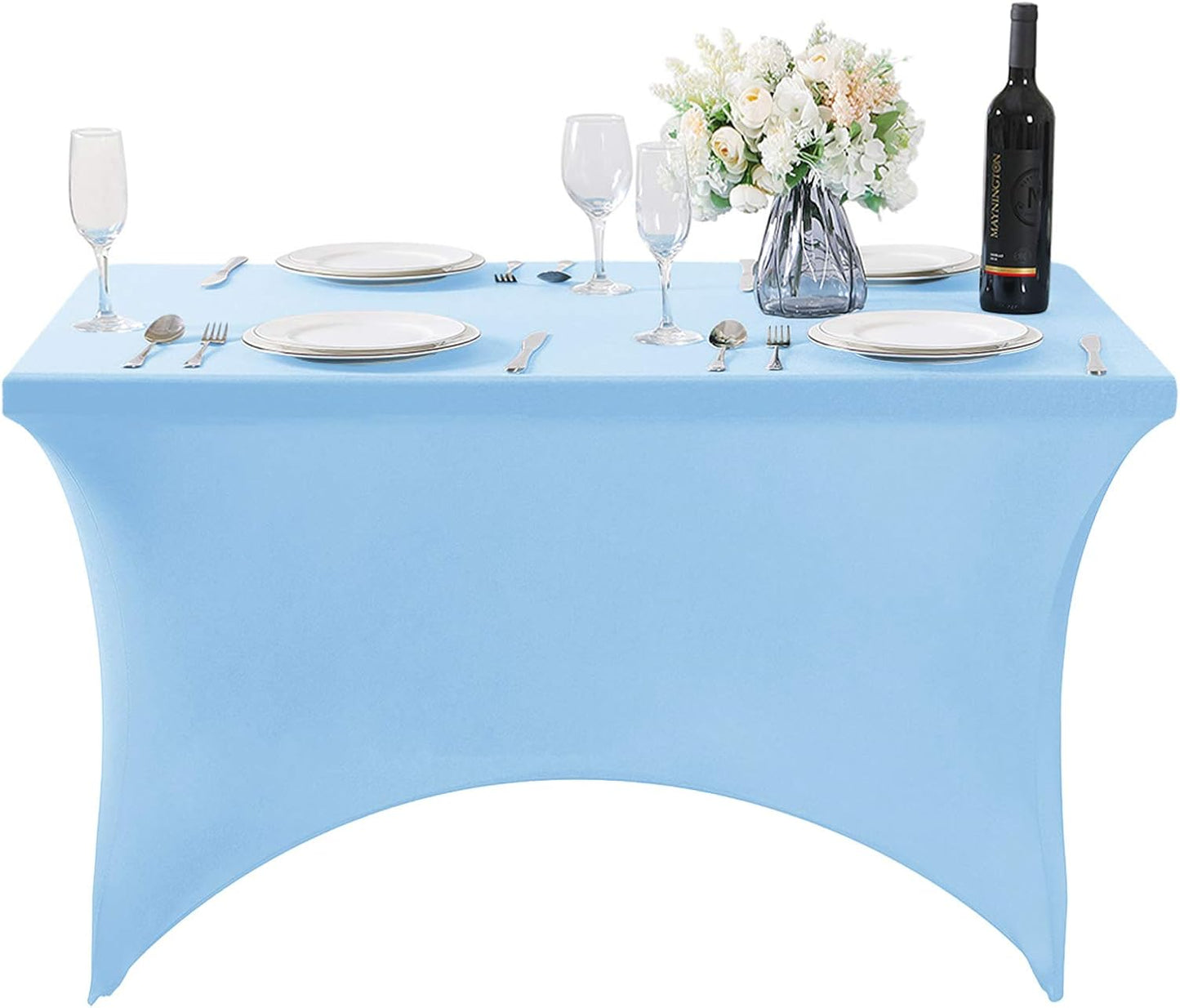 SuperO Waterproof Spandex Table Cover for 4FT Table Universal Fitted Stretch Tablecloth for Party, Banquet, Wedding and Events-Blue Mist