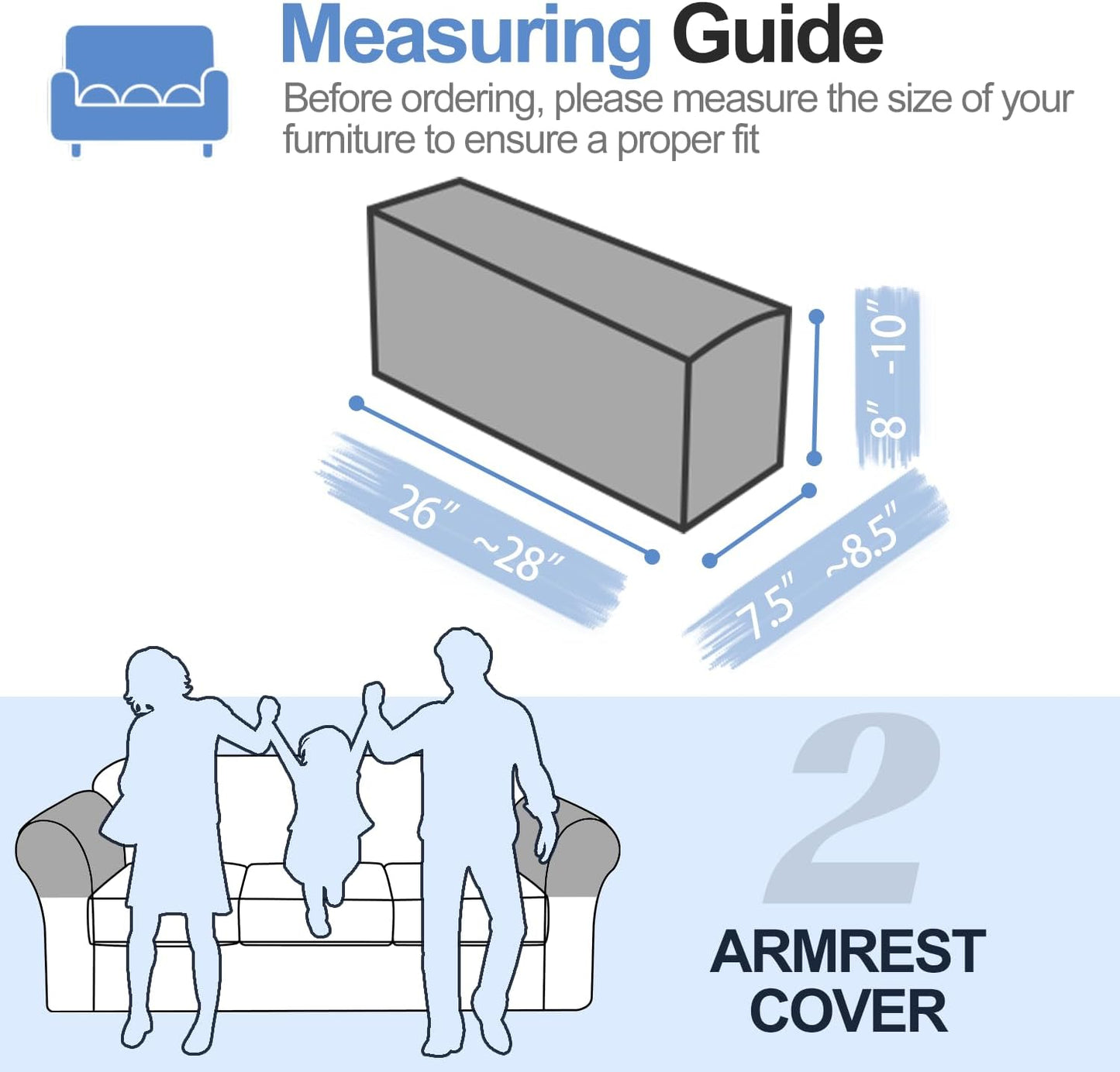 Couch Cushion Covers Individual Large Super Stretch Chenille (Softer Version) Sofa Cushion Covers, Armrest Cover Couch Slipcovers Furniture Protector (2PC, Khaki)