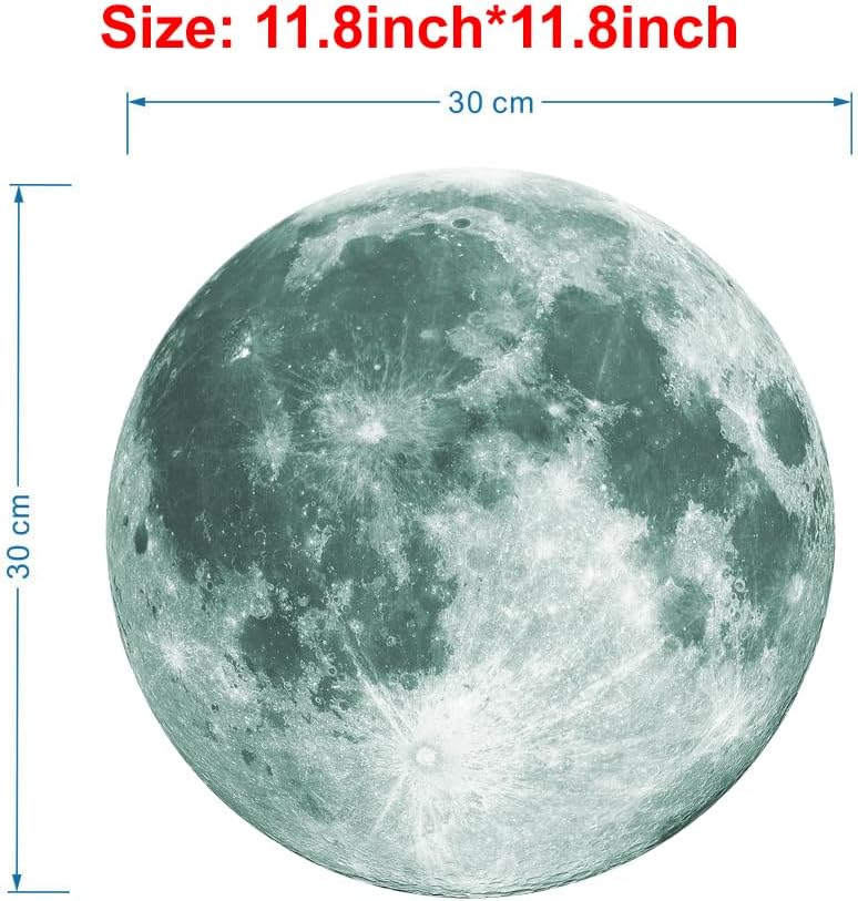 Quanhaigou Glow in The Dark Wall or Ceiling Moon Stickers – Green Luminous Big Moon Wall Stickers DIY Decor for Kid Room