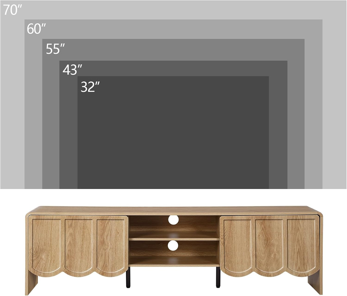 ORRD 63'' TV Stand, Modern TV Console Table Wave Panel Television Stands Entertainment Media Center with Storage Compartment and Sliding Door for Living Room (Natural)