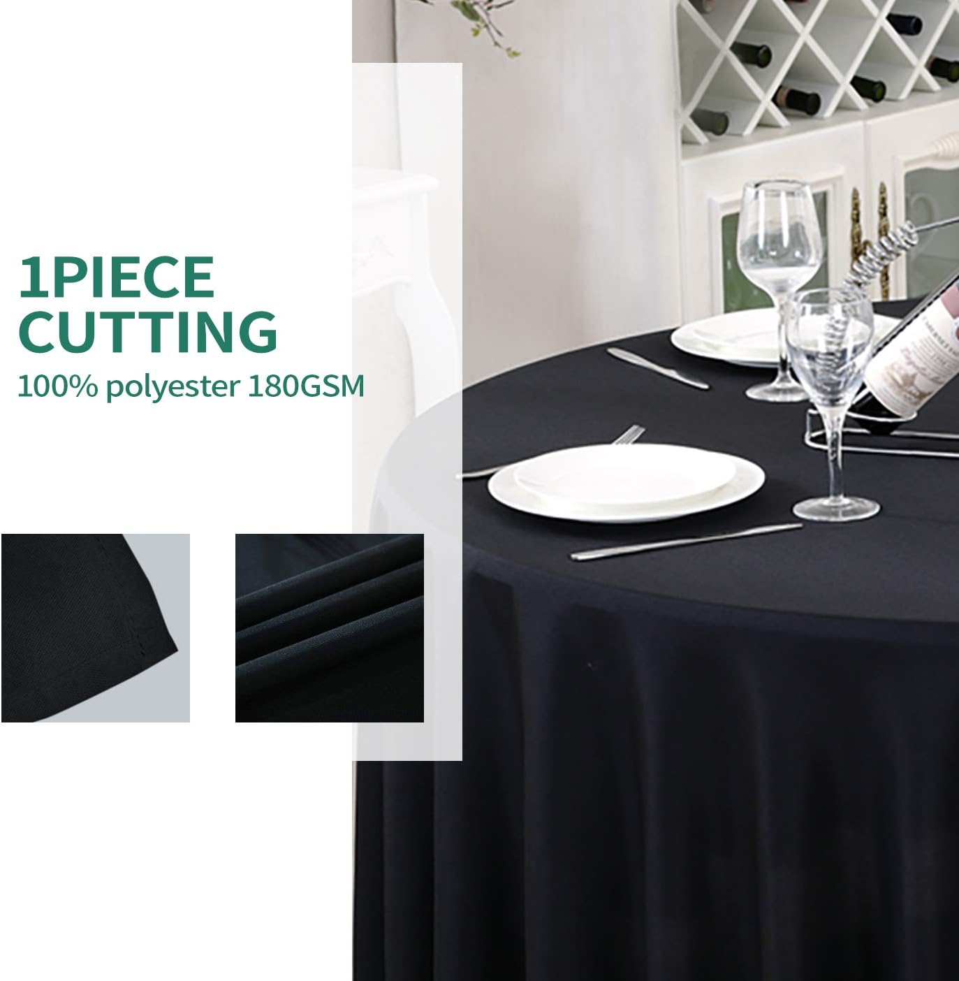Surmente Black Tablecloth for Round Tables, 70-inch Round Table Cloths for Weddings, Banquets, or Restaurants