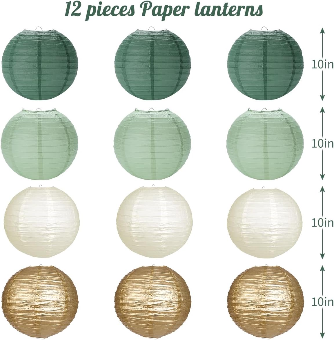 Paper Lanterns Sage Green Gold Round Hanging Chinese Lanterns for Birthday Party Baby Shower Bridal Shower Decorations Pack of 12