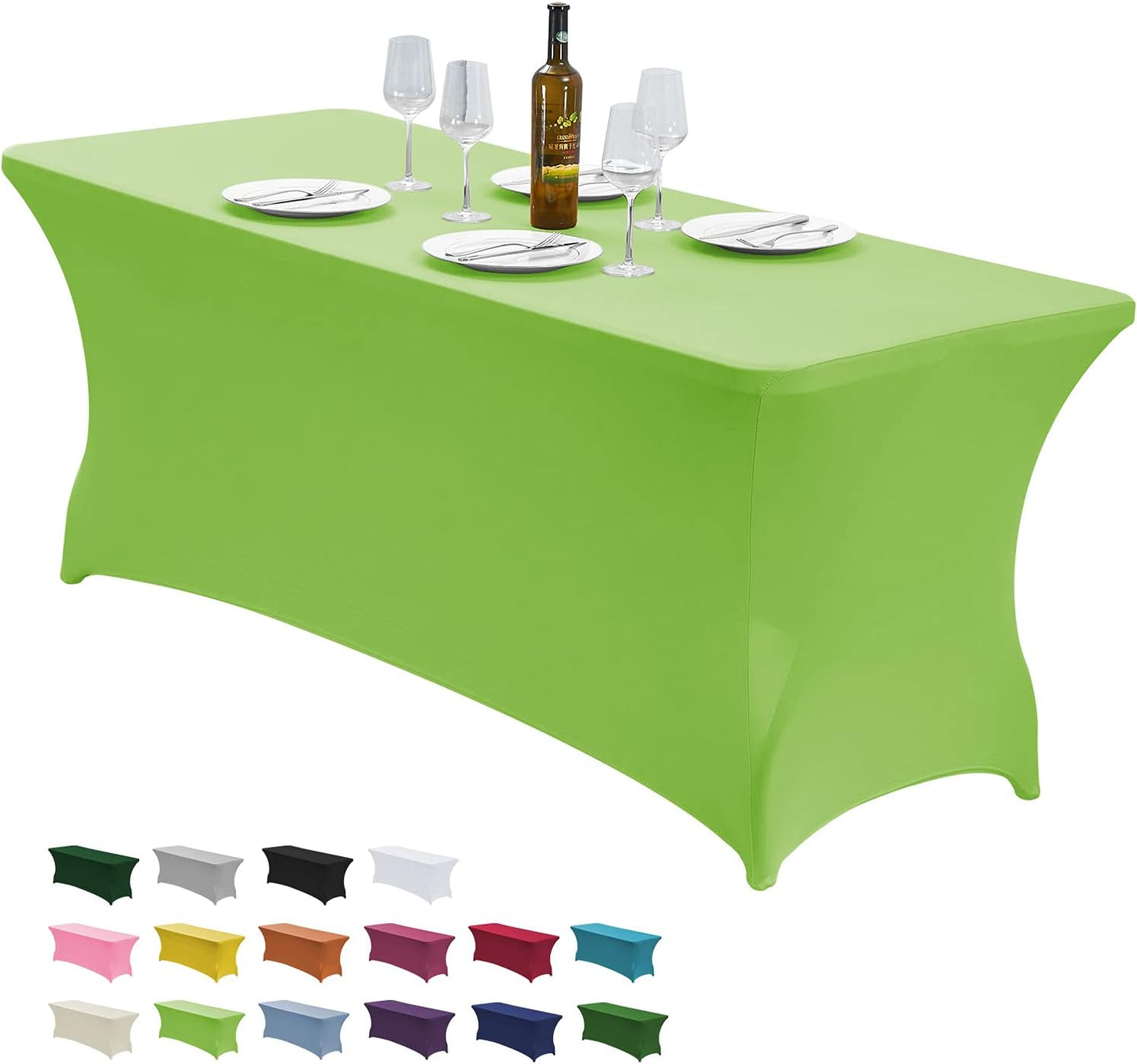CWK 4FT Waterproof Stretch Spandex Table Cover for Rectangular Tables - Elastic Fitted Tablecloth for Folding Tables,Wrinkle Resistant Table Cloth for Parties, Weddings, Banquets & Events(Light Green)