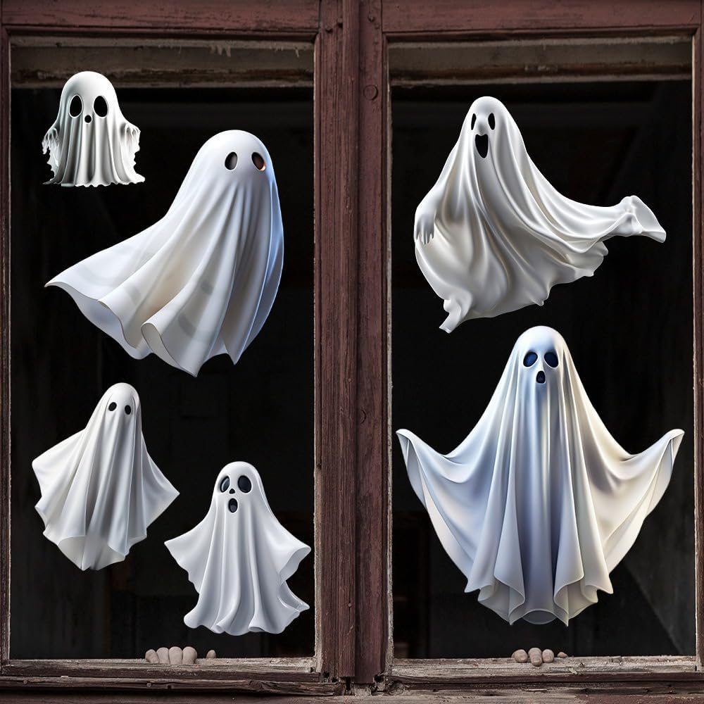 Halloween Ghost Window Clings for Glass 1PCS Static Cling Window Decals Spooky Window Stickers White Removable & Reusable Home School Office Party Decorations