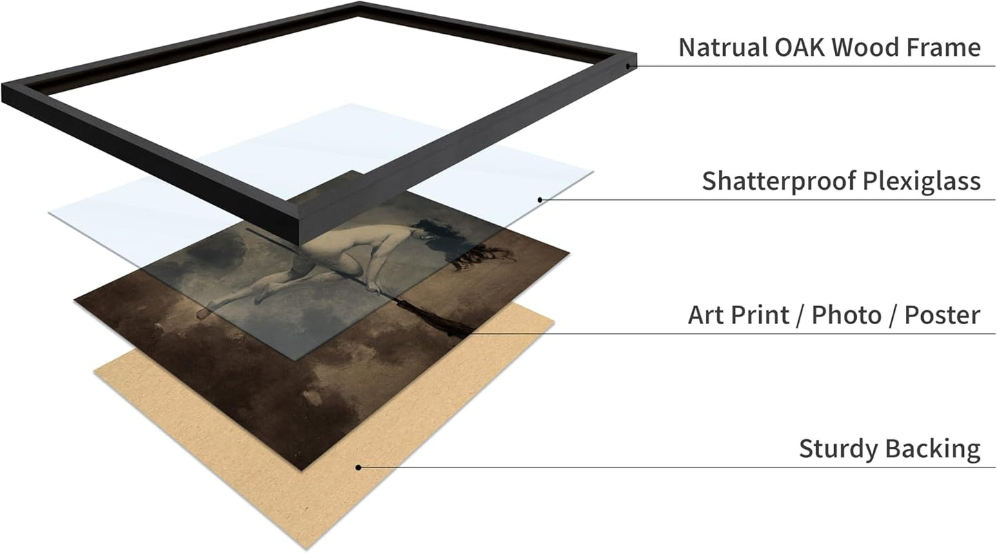 Poster Master Vintage Albert Joseph Penot Poster - Retro Halloween Print - Gift for Artist, Friend - Departure for the Sabbath, Naked Witch on Broom - Wall Decor for Bedroom, 16x20 Black Framed