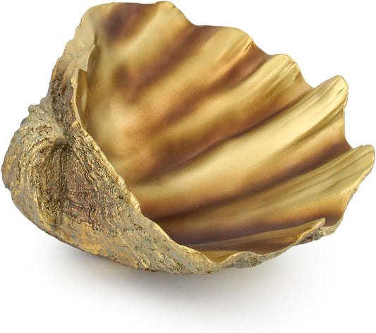 Large Clam Shells Decorative Bowl-Bronze/Golden Sea Shells Decorative Storage Bowls for Coastal Beach theme house table centerpiece decorations & Nautical decorations for coffee table -10.2"-1PC