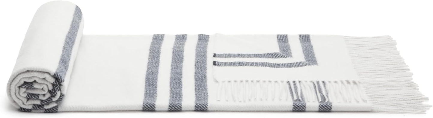 Amazon Basics Room Décor Throw Blanket, Lightweight and Cozy in Recycled Polyester, Light Grey With Blue Stripes, 50"x 60"