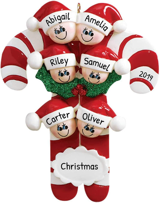 Candy Cane Family of 6 Ornament 2025 Personalized Family Christmas Ornaments 2025 | Holiday Keepsake Holly Berries Personalized Tree Ornaments for Grandchildren, Siblings & Grandkids of Six Ornament