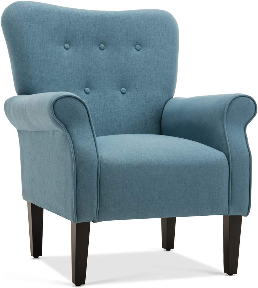 BELLEZE Modern Accent Chair, High Back Armchair, Upholstered Wingback Side Chair, Padded Single Sofa with Wooden Legs for Living Room, Bedroom - Baby Blue