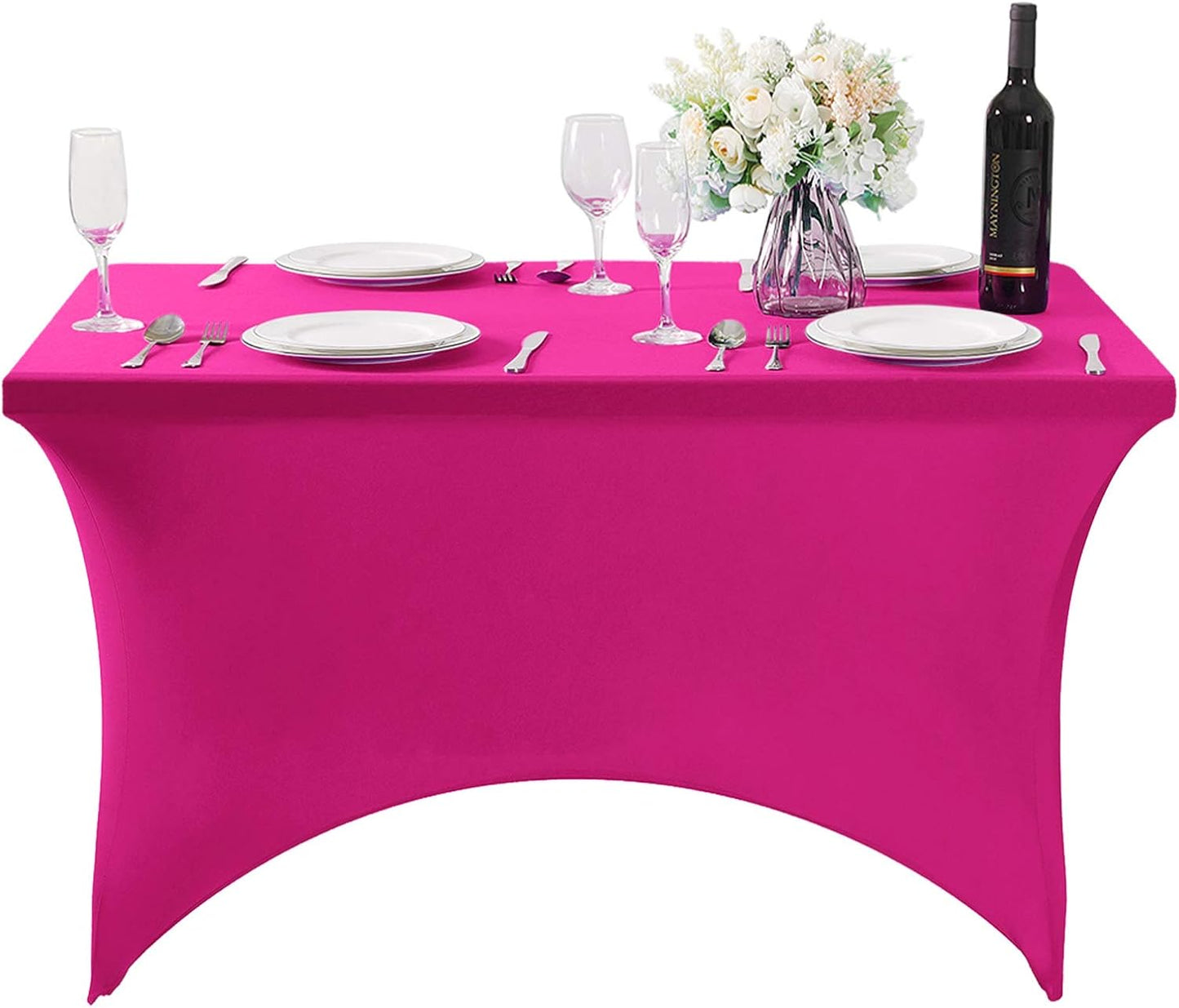 SuperO Waterproof Spandex Table Cover for 4FT Table Universal Fitted Stretch Tablecloth for Party, Banquet, Wedding and Events-Fuchsia