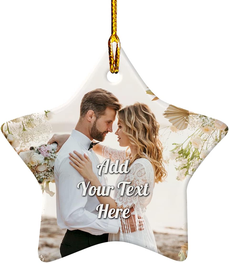 Personalized Christmas Ornaments with Photo Picture Ceramic Ornament Custom Pictures Photos Text Message Keepsake Xmas Wedding Anniversary Decoration Gifts