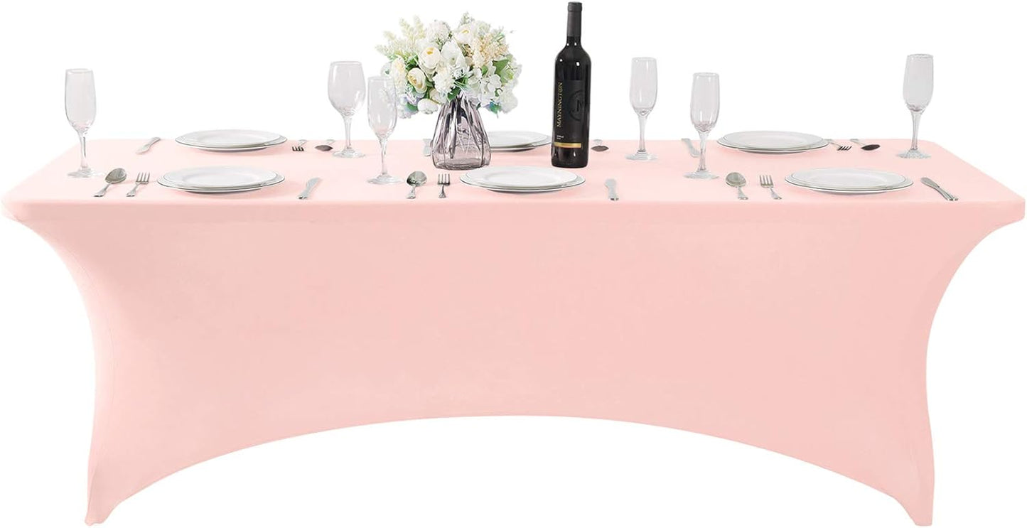SuperO Waterproof Spandex Table Cover for 8FT Table Universal Fitted Stretch Tablecloth for Party, Banquet, Wedding and Events-Blush Pink