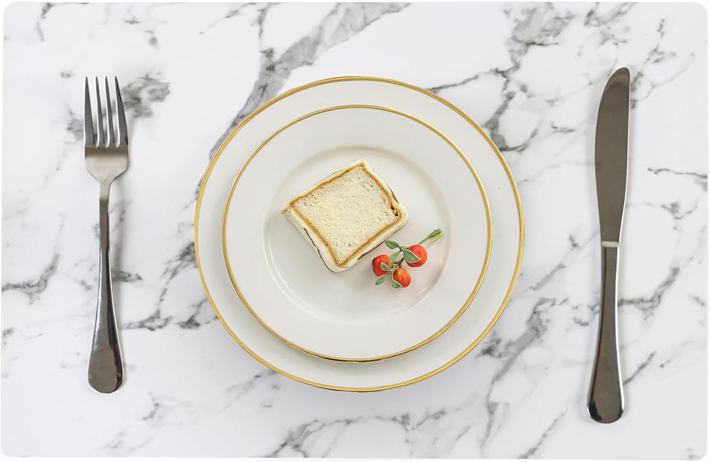 Romanstile Vinyl Placemats Set of 8-12 X 18 Inch - Heat Resistant Place Mats 100% Waterproof Oilproof Wipeable Reversible Faux Leather Table Mats for Kitchen/Dining/Party/Outdoor, Marble