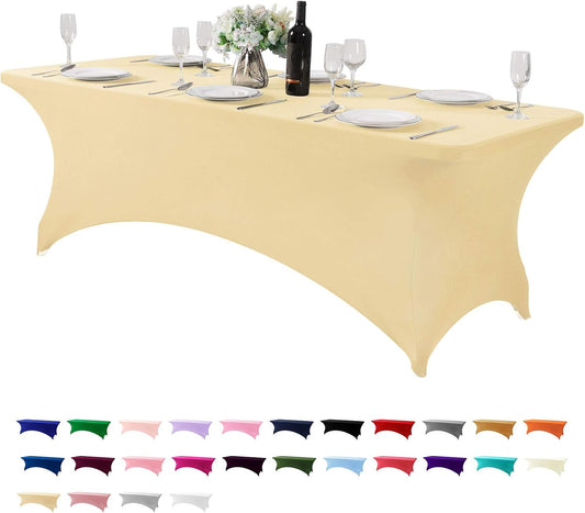 Spandex Table Cover for 8FT or 4ft or 6ft Table Universal Fitted Stretch Tablecloth for Party, Banquet, Wedding and Events-Champagne