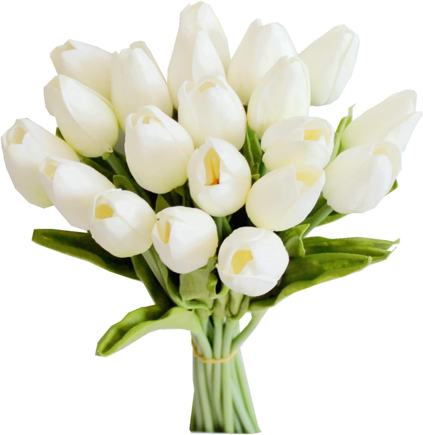 Mandy's Artificial Tulips 20 Stems White PU Faux Flowers for Wedding Home Decor 13.5 Inch