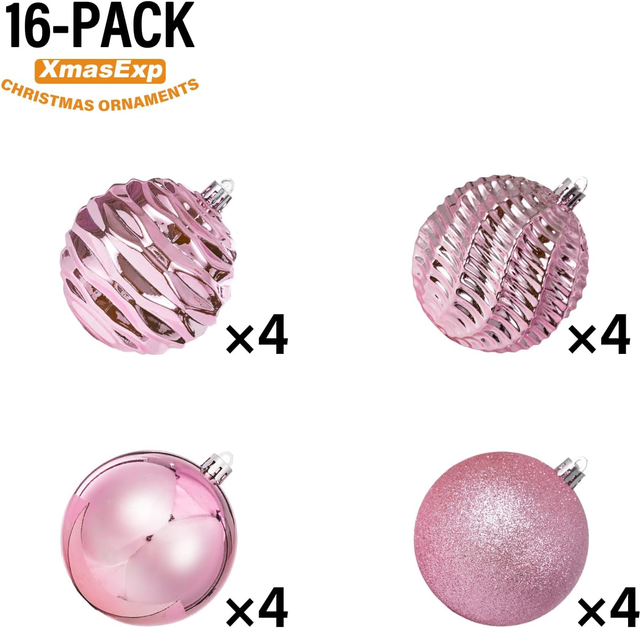 XmasExp 16ct Christmas Balls Ornaments Set- Shatterproof Large Hanging Ball Decorative Xmas Balls for Holiday Wedding Party Xmas Tree Decoration(3.15"/80mm, Pink)
