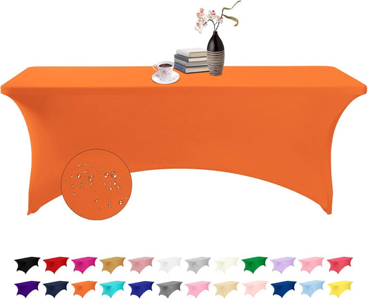 Spandex 8ft Waterproof Table Cover for Party,Wedding, Banquet, and Events(Orange)